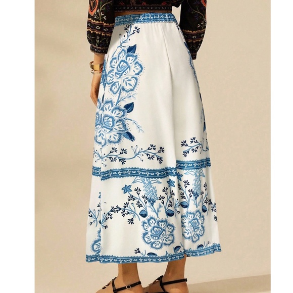 Boho Floral Print Stretchy Waist Pockets Midi Skirt - Picture 7 of 8